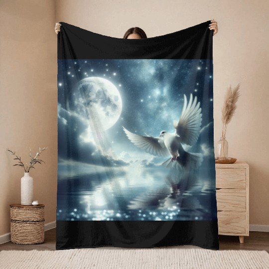 Moon & Stars with Dove Throw Blankets
