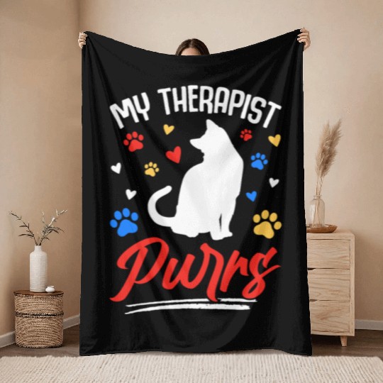 My Therapist Purrs Cat Lover Throw Blankets