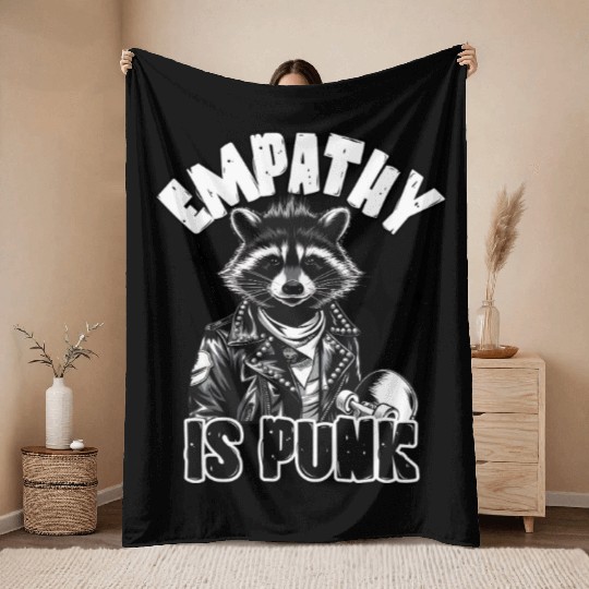 Empathy is PUNK Raccoon Throw Blankets