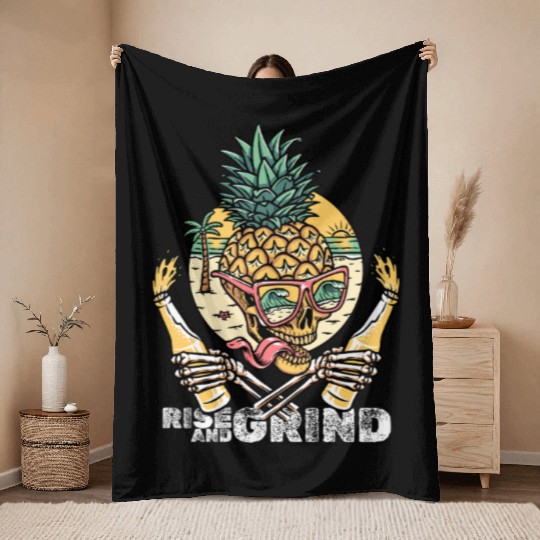 Rise and Grind – Tropical Skull Party Throw Blankets