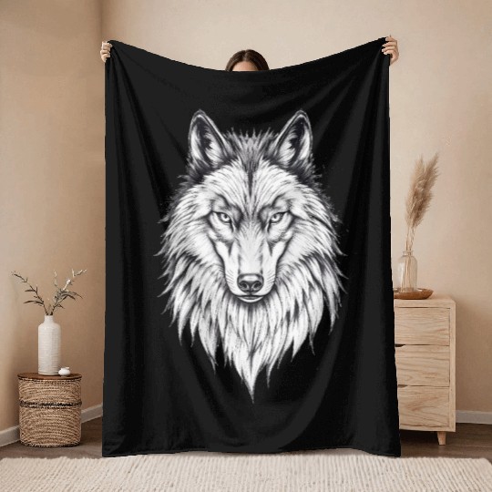 Wolf Face: Majestic and Wild Throw Blankets