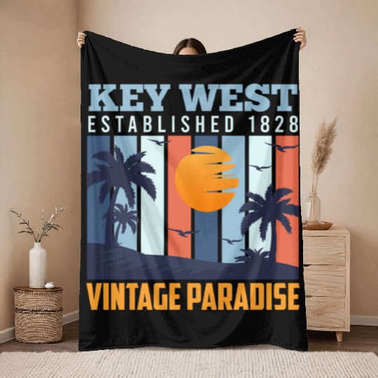 KEY-WEST ESTABLISHED 1828 VINTAGE PARADISE Throw Blankets