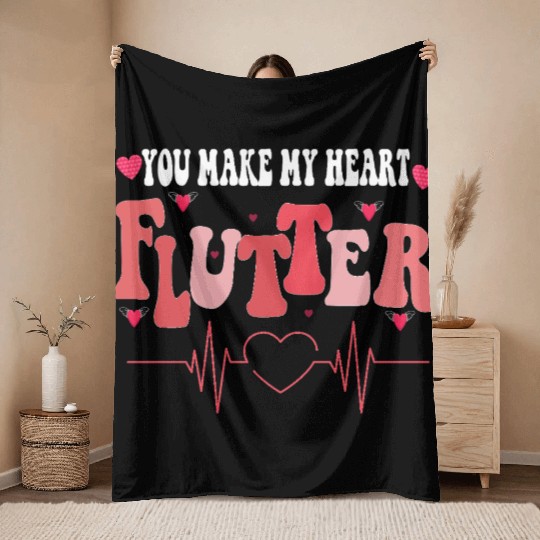 You Make My Heart Flutter Valentine nurse Celebra Throw Blankets