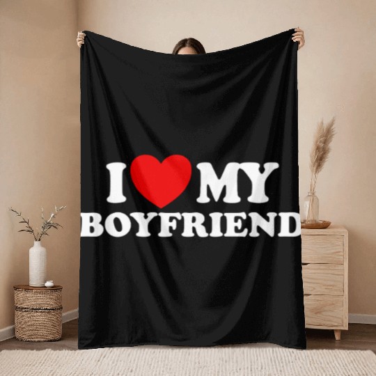 I Love My Boyfriend Matching Couple My Boyfriend Throw Blankets