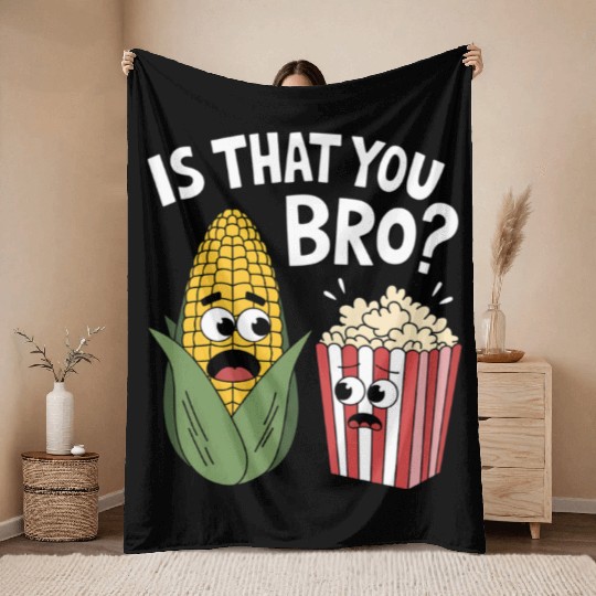 Funny Corn and Popcorn Cartoon Meme Design Throw Blankets