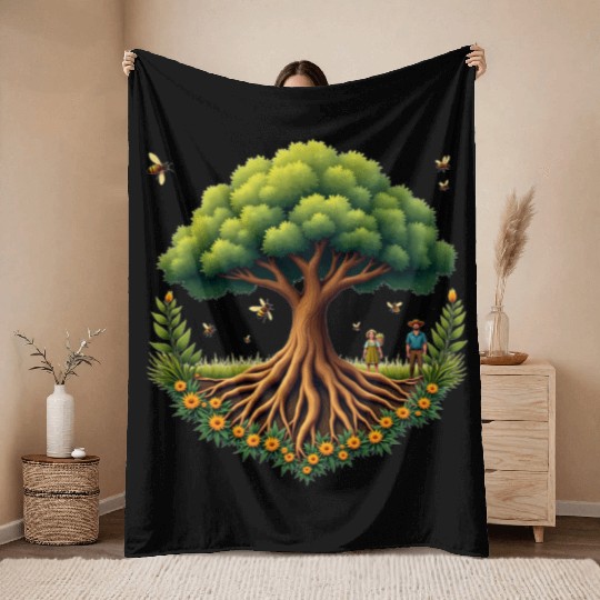 Tree of Life & Bees Throw Blankets