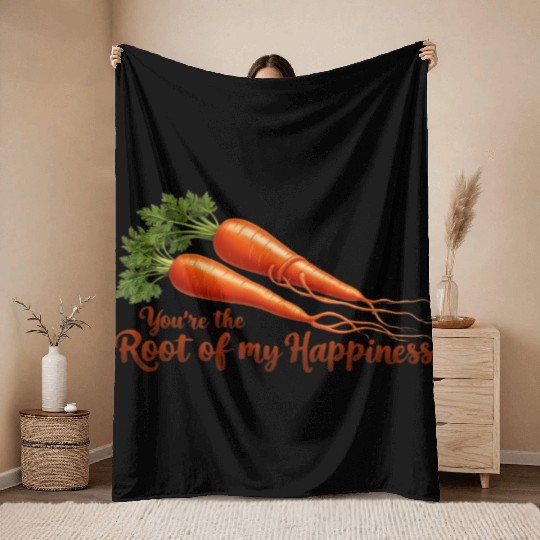Root of My Happiness – Cute Carrot Pun Throw Blankets