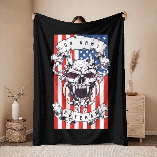US Army Veteran Skull Throw Blankets