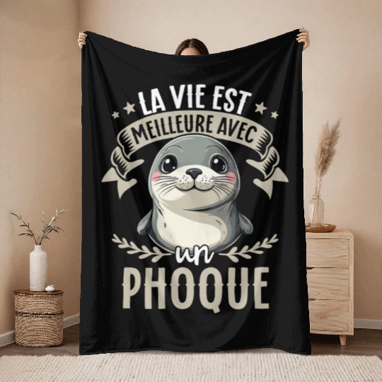 La Vie Est Meilleure Avec Un Phoque - Sweet Seal Throw Blankets