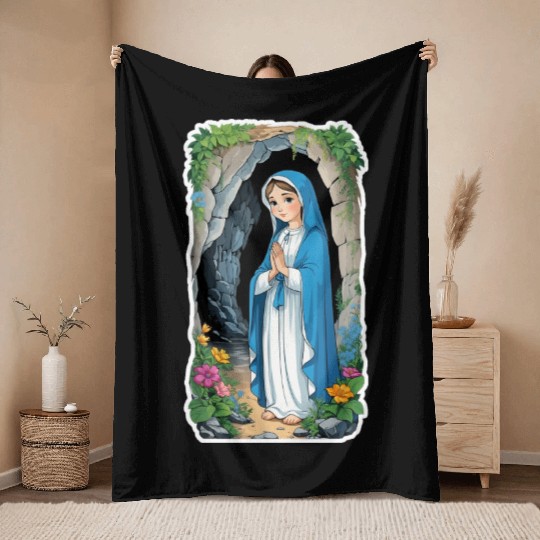 Our Lady of Lourdes St Bernadette Immaculate Mary Throw Blankets