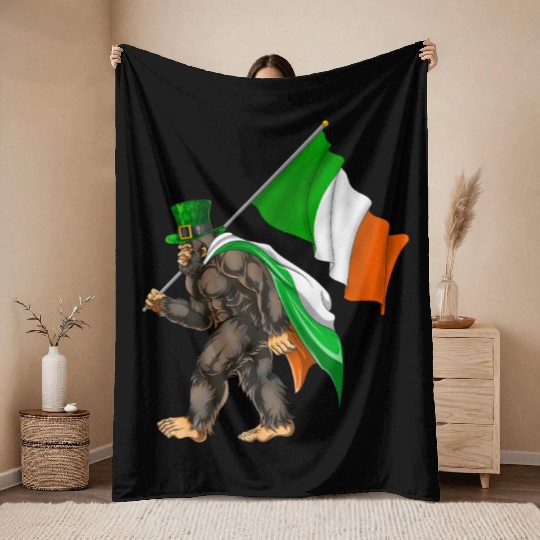 St. Patrick's Day Bigfoot Ireland Flag Throw Blankets