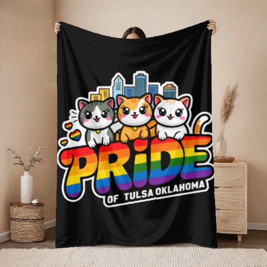 Pride of Tulsa City Oklahoma USA Rainbow Flag Throw Blankets