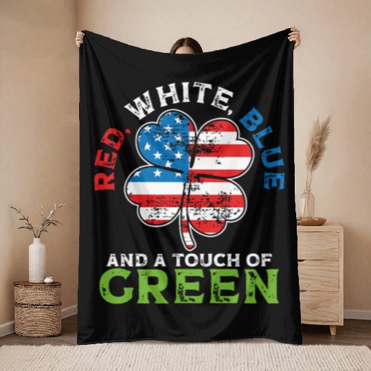 Red White Blue and a Touch of Green Irish USA Throw Blankets