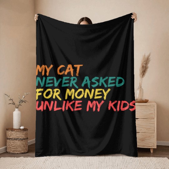 Retro Feline Philosophy Throw Blankets