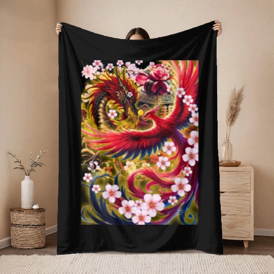 Chinese Dragon and Phoenix Throw Blankets