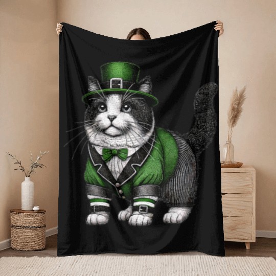 Lucky Cat in Green - St. Patrick’s Day Throw Blankets