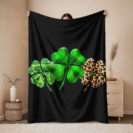 Plaid Shamrock Leopard Camouflage St Patricks Day Throw Blankets