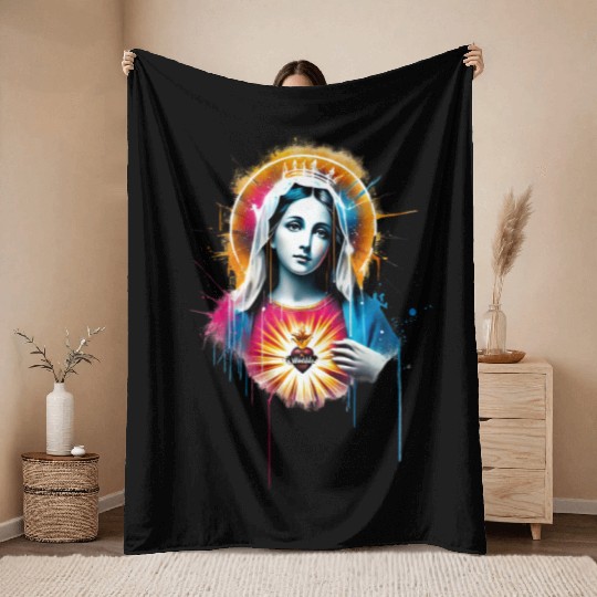 Our Lady Street Art Style Throw Blankets