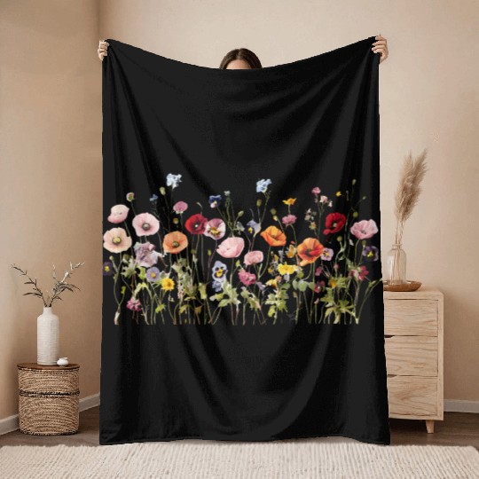 Wildflower Meadow – Natural Watercolor Blooms Throw Blankets