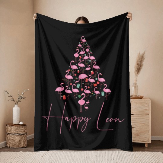 Happy Leon! - Flamingo Christmas Tree Throw Blankets