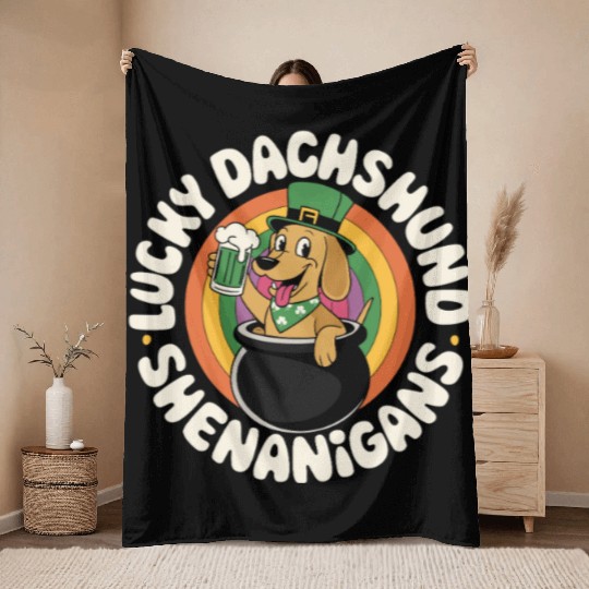 Lucky Dachshund Shenanigans | St. Patrick’s Day Throw Blankets
