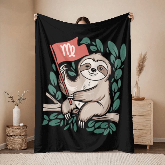 Charming Virgo Zodiac Sloth Embracing the Stars Throw Blankets
