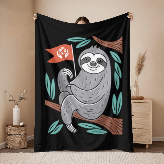 Environmentalist Sloth Embracing Earth Stewardship Throw Blankets