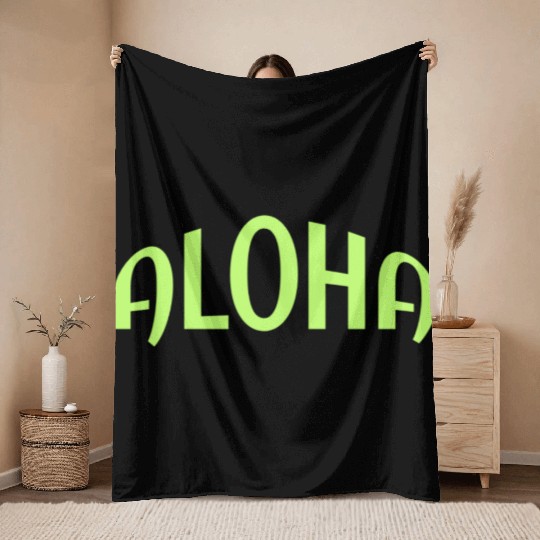 Neon Green ALOHA Graphics Throw Blankets