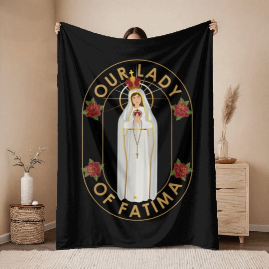 Our Lady of Fatima Rosary Prayer Holy Blessed Mary Throw Blankets