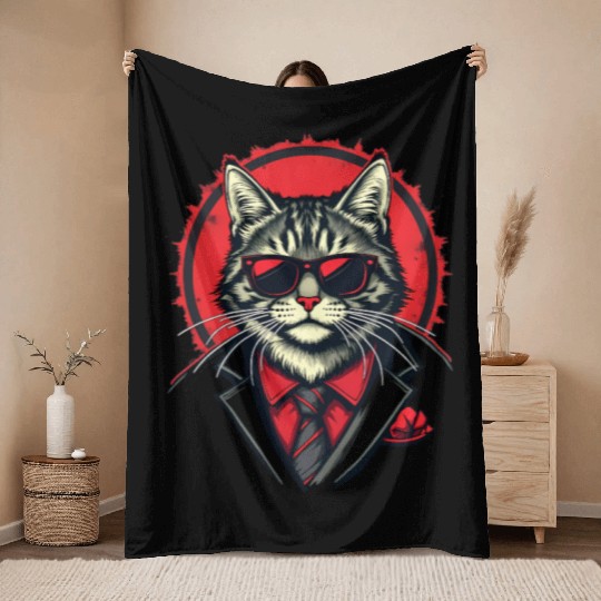 Gangster Cat Crew Design Throw Blankets
