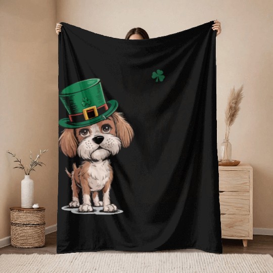 St. Patrick's Day Dog Kiss Me I'm Irish Cute Puppy Throw Blankets