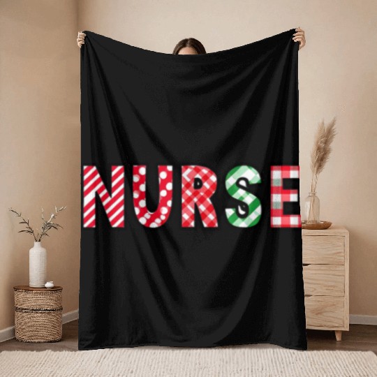 Nurse - Christmas Red Green Striped Plaid Medical Throw Blankets