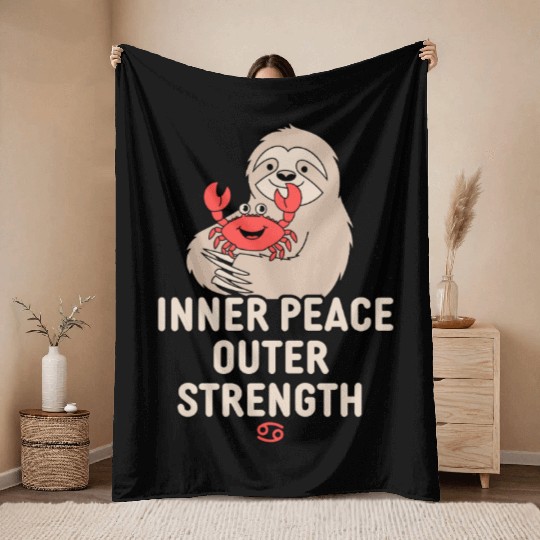 Cancer Zodiac Sloth Inner Peace Outer Strength Throw Blankets