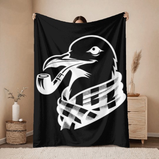 Pipe-diving Seafarer Seagull As A Coastal Motif Throw Blankets