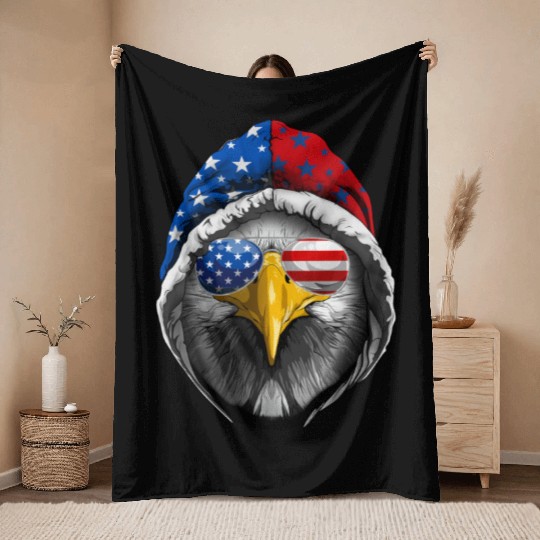 American Flag Patriotic Eagle 4th of July Throw Blankets