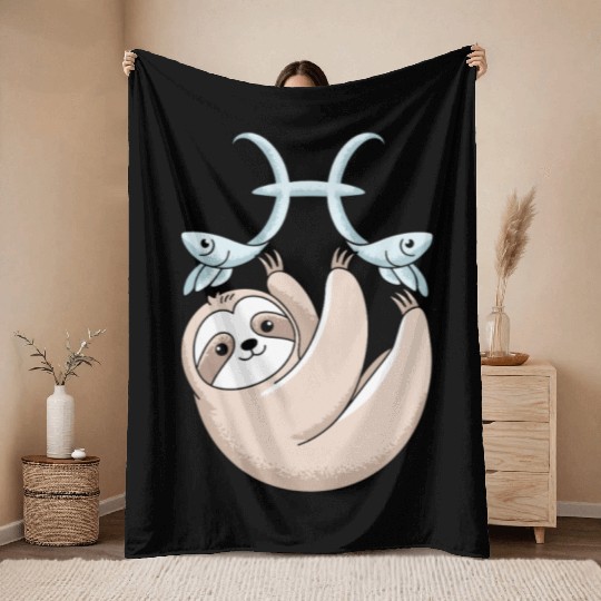 Pisces Zodiac Sloth Embracing Your Cosmic Calm Throw Blankets