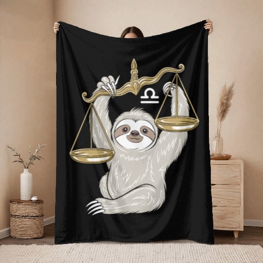 Charming Libra Zodiac Sloth Balancing Serenity Throw Blankets