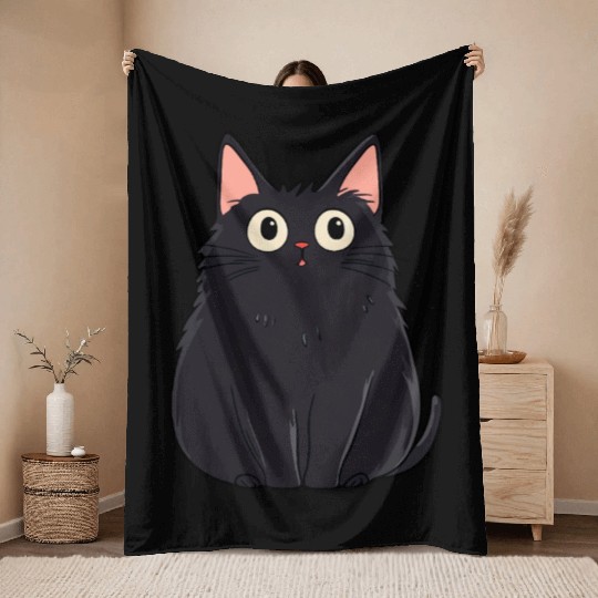Startled black cat Throw Blankets