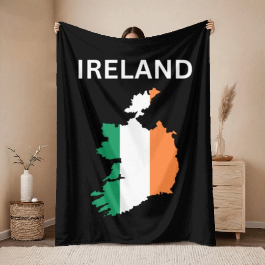 Ireland Flag Map Throw Blankets