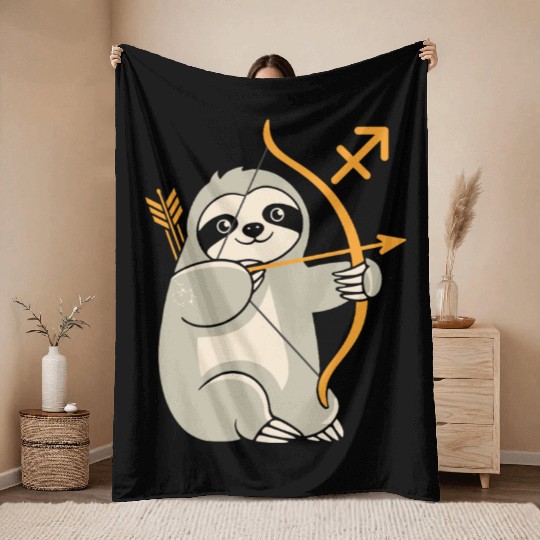 Sagittarius Zodiac Sloth Archer Adventure Throw Blankets