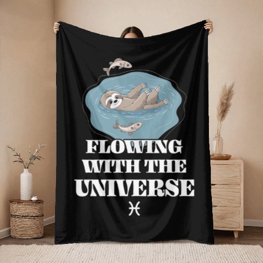 Pisces Zodiac Sloth Flowing With The Universe Throw Blankets