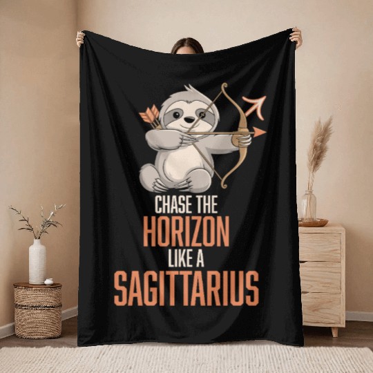 Chase The Horizon Like A Sagittarius Zodiac Sloth Throw Blankets