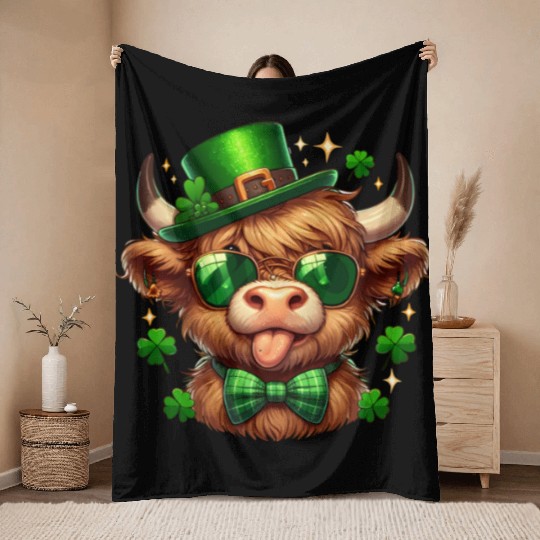 St Patricks Day Throw Blankets - Irish Lucky cow