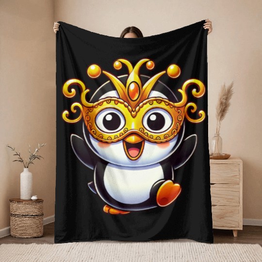 Mardi Gras Penguin Mask Carnival Costume Throw Blankets