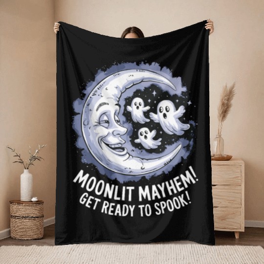 Moonlit Mayhem Ghostly Spook Under the Mondlight Throw Blankets