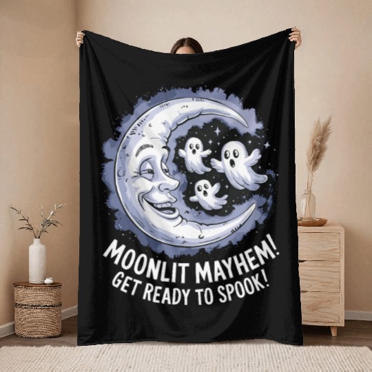 Moonlit Mayhem Ghostly Spook Under the Mondlight Throw Blankets