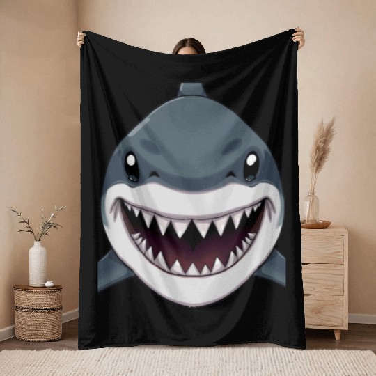Shark Anime faces Throw Blankets
