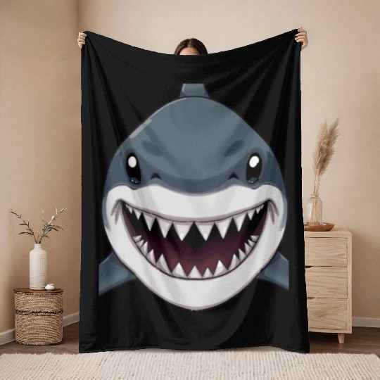 Shark Anime faces Throw Blankets