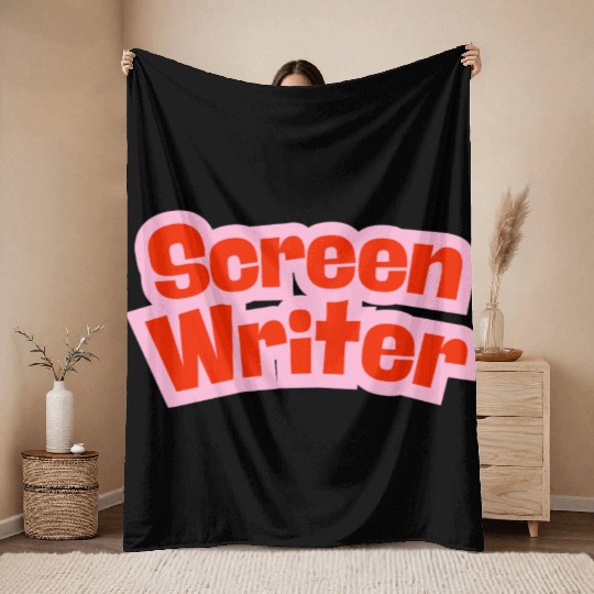 Screen Writer Red Text with Pink Border Throw Blankets
