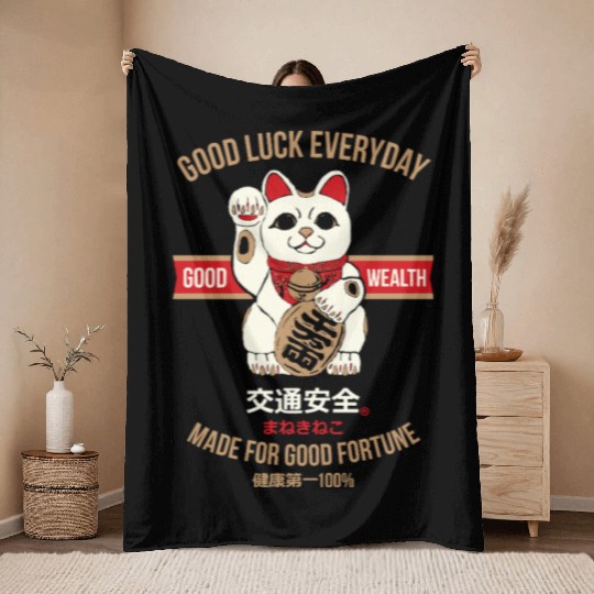 Maneki-neko (Lucky Cat) Throw Blankets